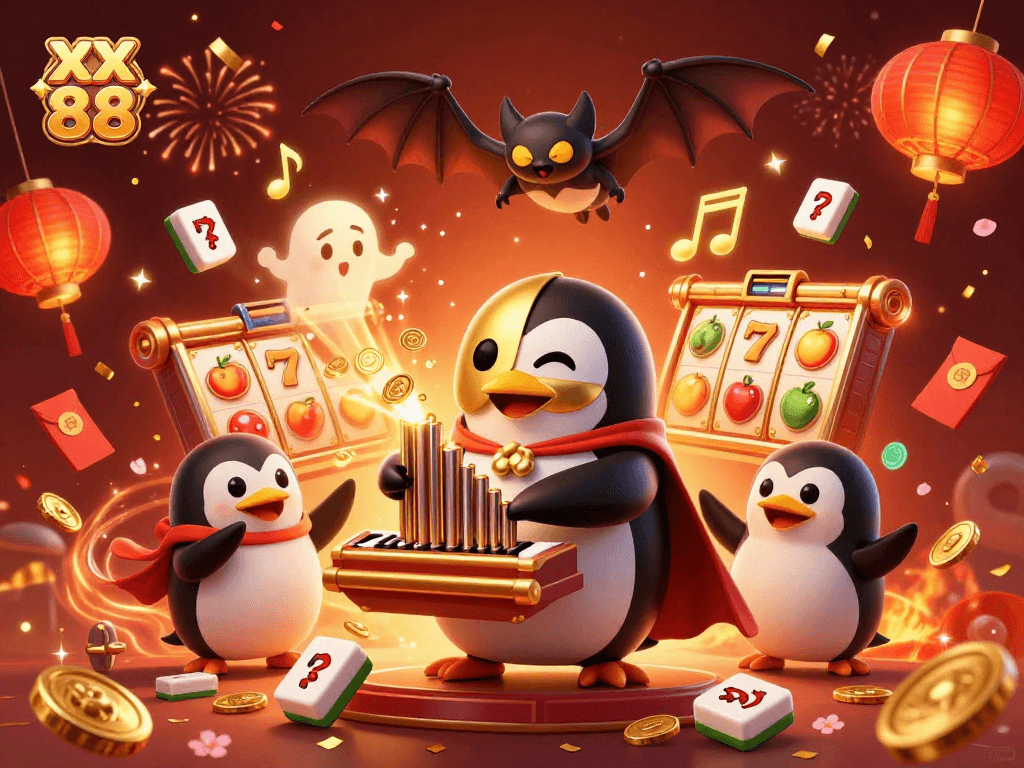 Experience the thrill of xx 88 with a whimsical casino scene depicting playful characters and rich game elements.