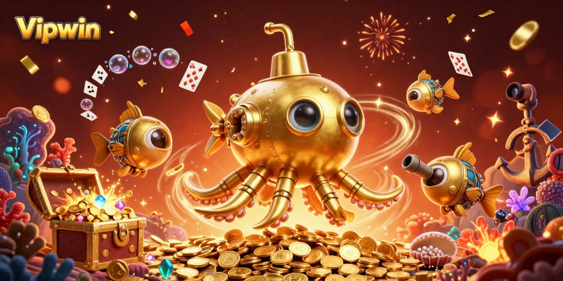 Experience thrilling gameplay at Vipwin with vibrant 3D underwater casino adventure featuring gold and gems.