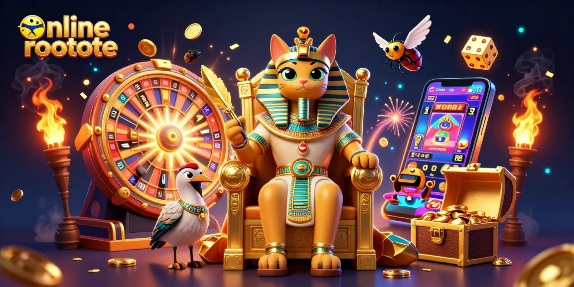 Play thrilling online roulette with a vibrant 3D casino scene featuring a pharaoh cat and jackpot elements.