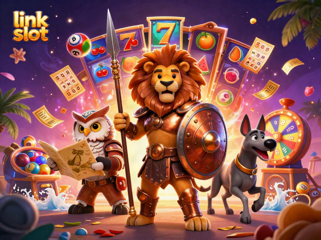 Engage with the thrilling link slot experience amidst vibrant visuals and strategic characters.