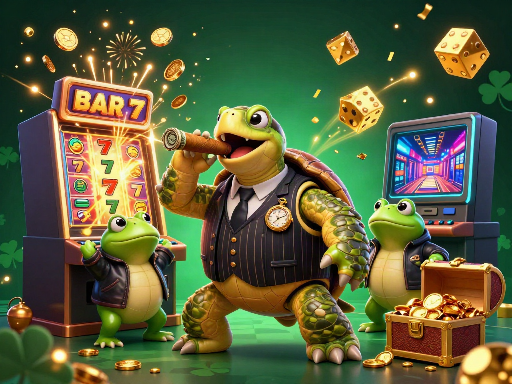 Spin and win at the mm88 blog with a lively 3D casino scene featuring a snapping turtle and frog enforcers.