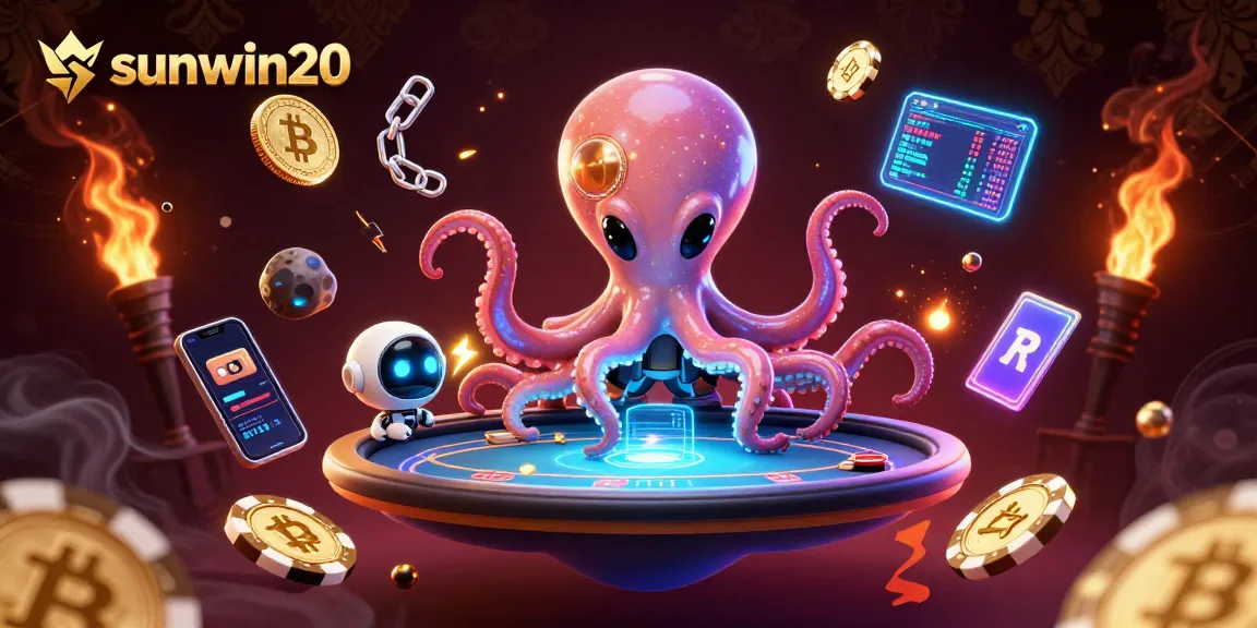 Win big at sunwin20 with a vibrant, interactive scene featuring colorful alien characters at a holographic poker table.