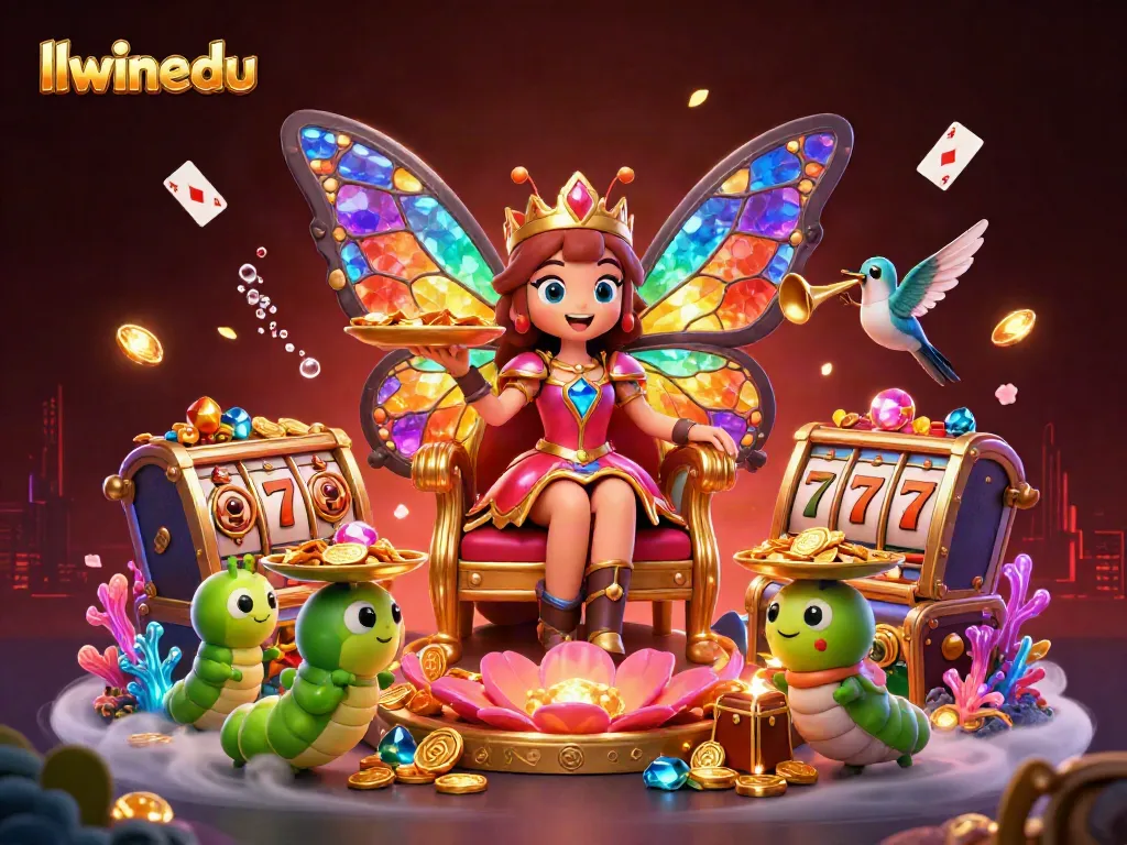 Experience the thrilling dynamics of llwinedu's casino world with colors exploding around the butterfly queen.