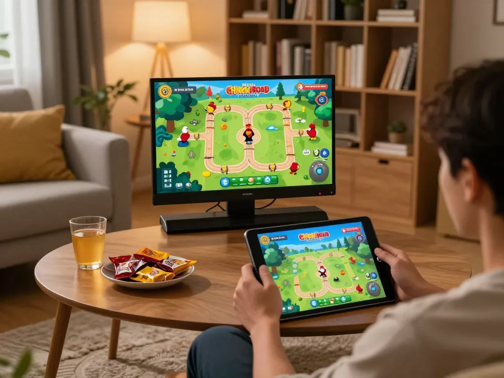 Esperienza di gioco coinvolgente per recensioni chicken road in un'accogliente ambientazione domestica con un tablet.