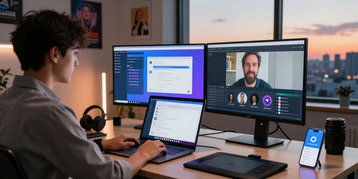 Engaging workspace with Telegram web version on display showcasing vibrant chat interfaces in a modern office.