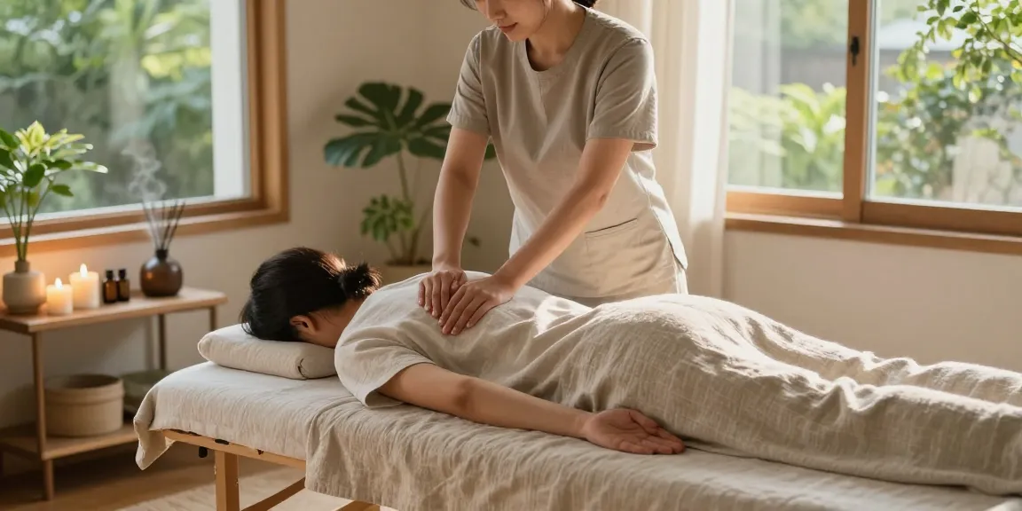 Experience relaxation with 관악구출장마사지 in a serene wellness setting, featuring a therapist and tranquil environment.