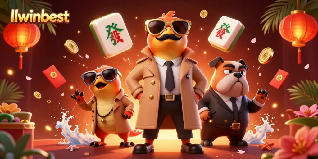 Experience the vibrant energy of the llwinbest casino scene with raptors, tiles, and festive decorations.