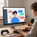 Engaging character AI NSFW chat on a modern computer setup with vibrant dialogue bubbles and a cozy atmosphere.