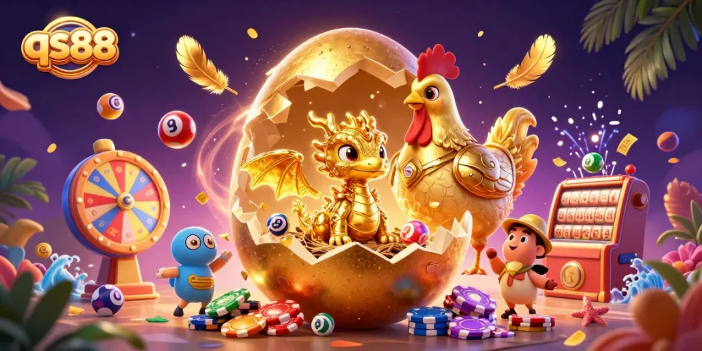 Engage in exhilarating gameplay at qs88, featuring a golden dragon among treasures and lottery elements.