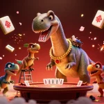 Experience the thrill of Nhà cái SIN88 with a magnificent casino illustration featuring playful dinosaurs.