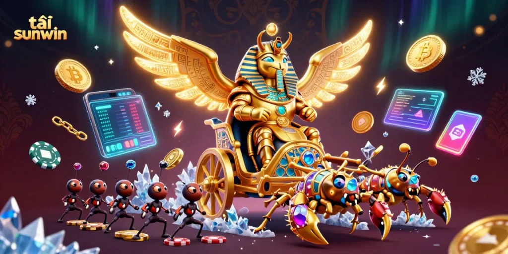 Embark on a gaming adventure with tải sunwin, showcasing vibrant casino elements and iconic characters.