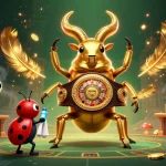 Experience exciting gaming strategies at QS88, featuring a golden beetle champion in a lively casino scene